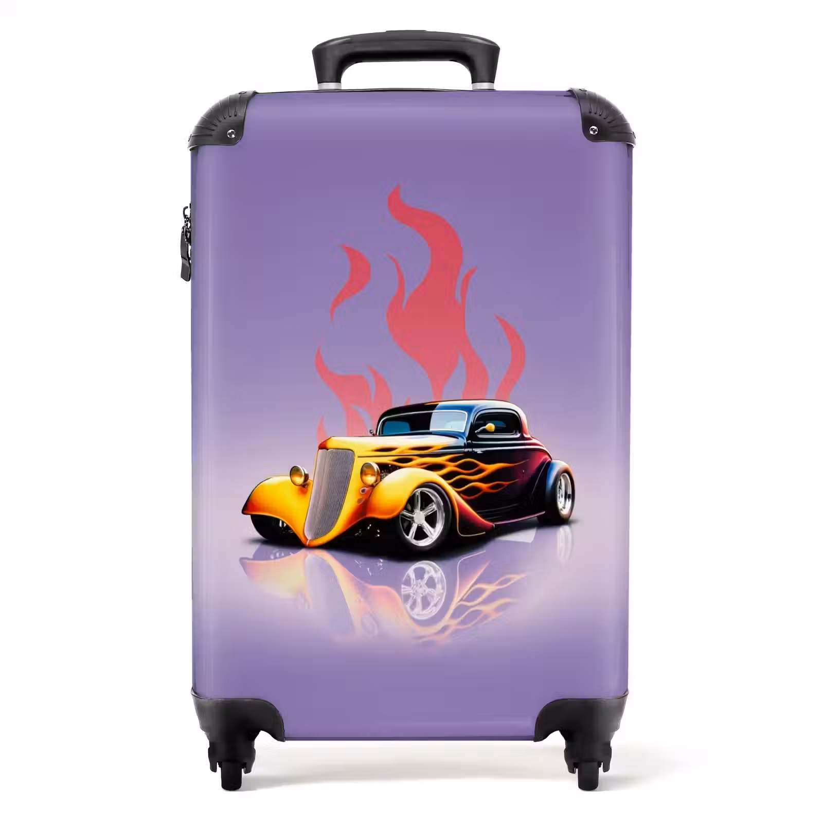 Valise - Voiture jaune avec flammes roses — 1
