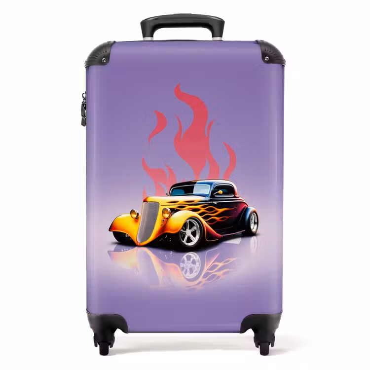 Valise - Voiture jaune avec flammes roses — 1