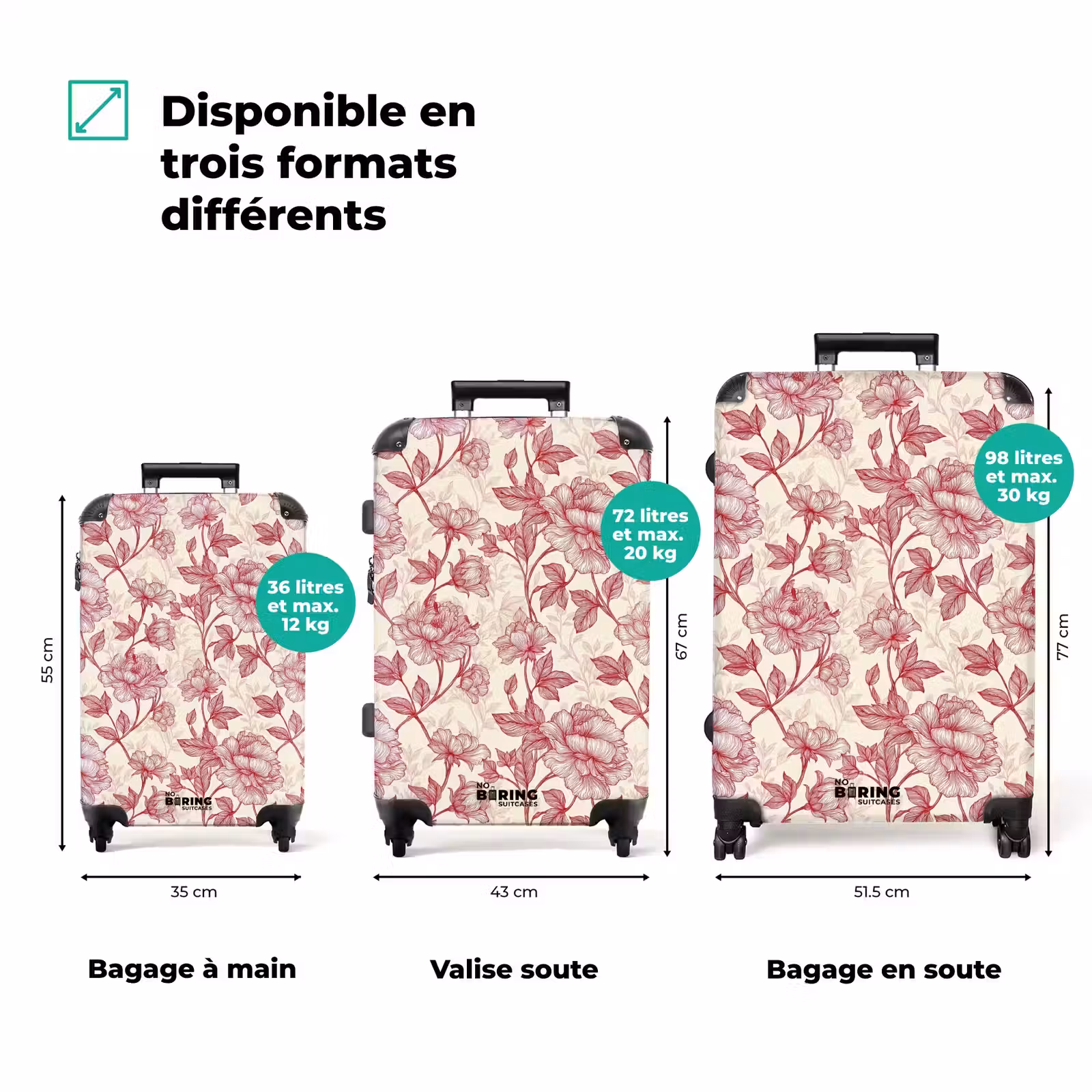 Valise - Pivoines - Modernes - Rouge — 1