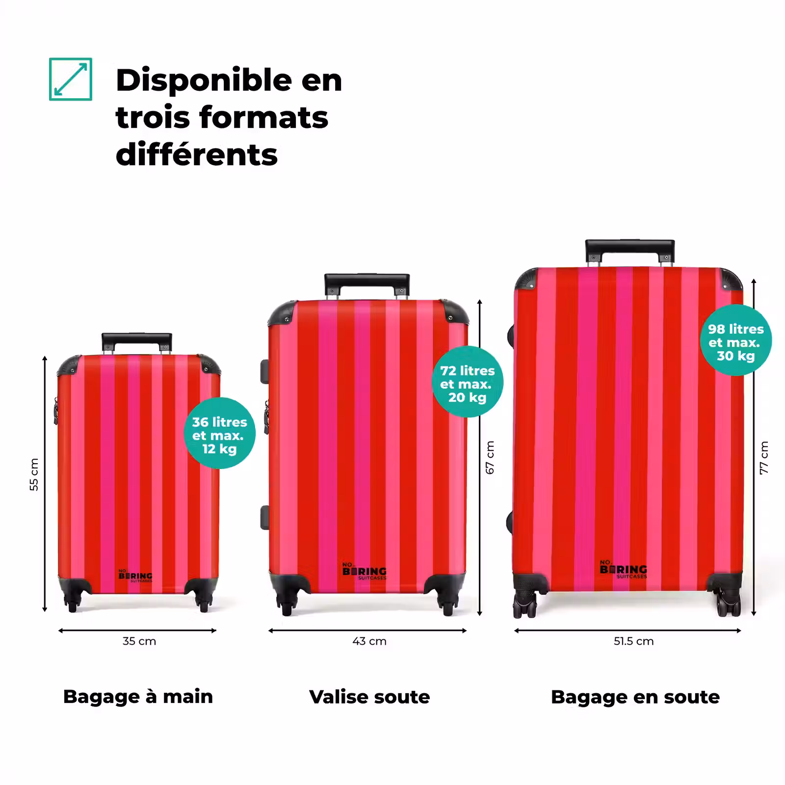 Valise - Vertical - Rayures - Rose — 1