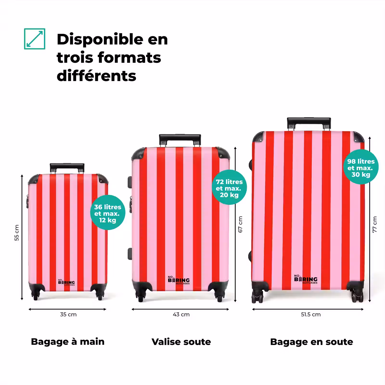 Valise - Rayures - Classique - Rose — 1