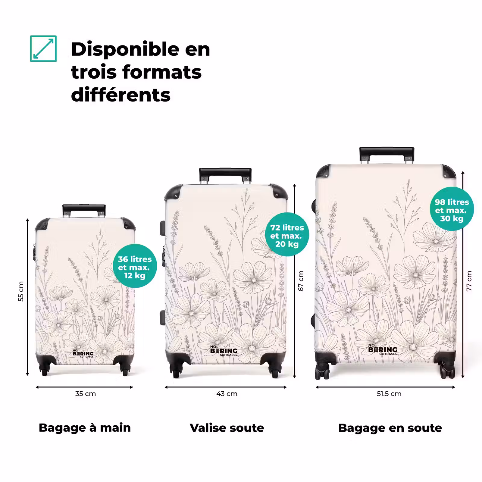 Valise - Minimaliste - Moderne - Fleurs - Beige — 1