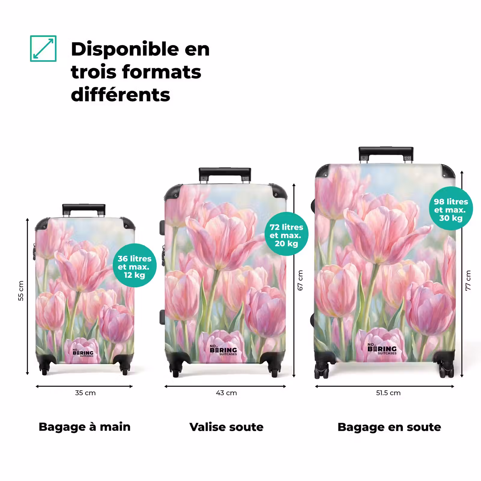Valise - Tulipes - Champ - Printemps - Rose — 1