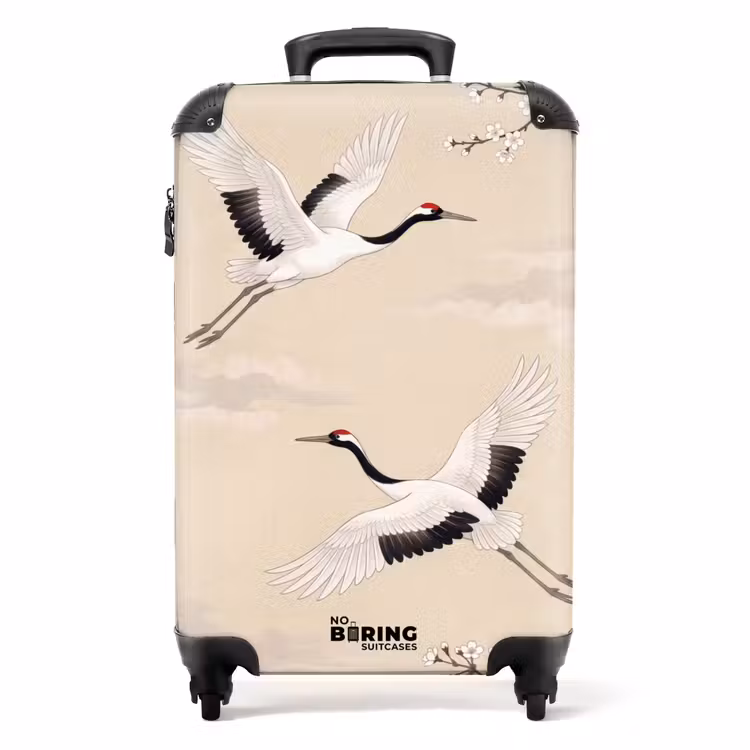 Valise - Grues - Fleurs - Beige — 1