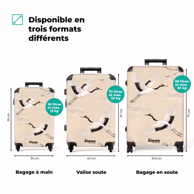 Valise - Grues - Fleurs - Beige — 3