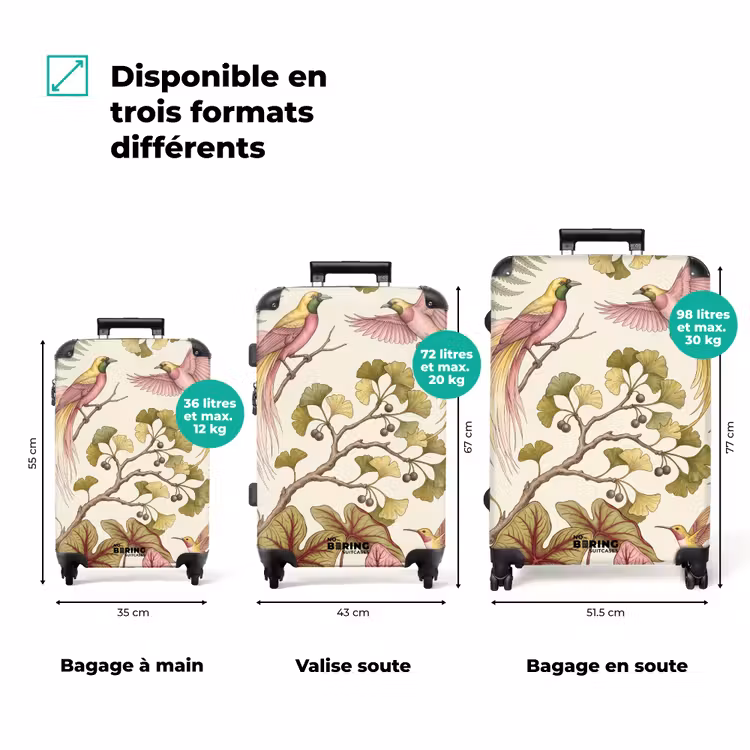Valise - Oiseaux - Tropical - Botanique - Rose — 1