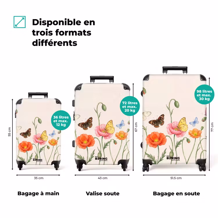 Valise - Papillons - Coquelicots - Illustration - Coloré — 1