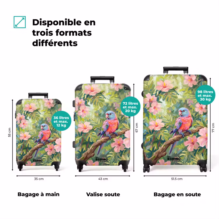 Valise - Perroquet - Fleurs d'hibiscus - Coloré — 1