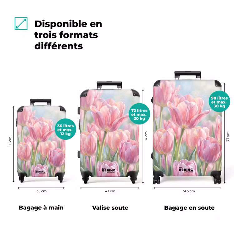Valise - Tulipes - Champ - Printemps - Rose — 1