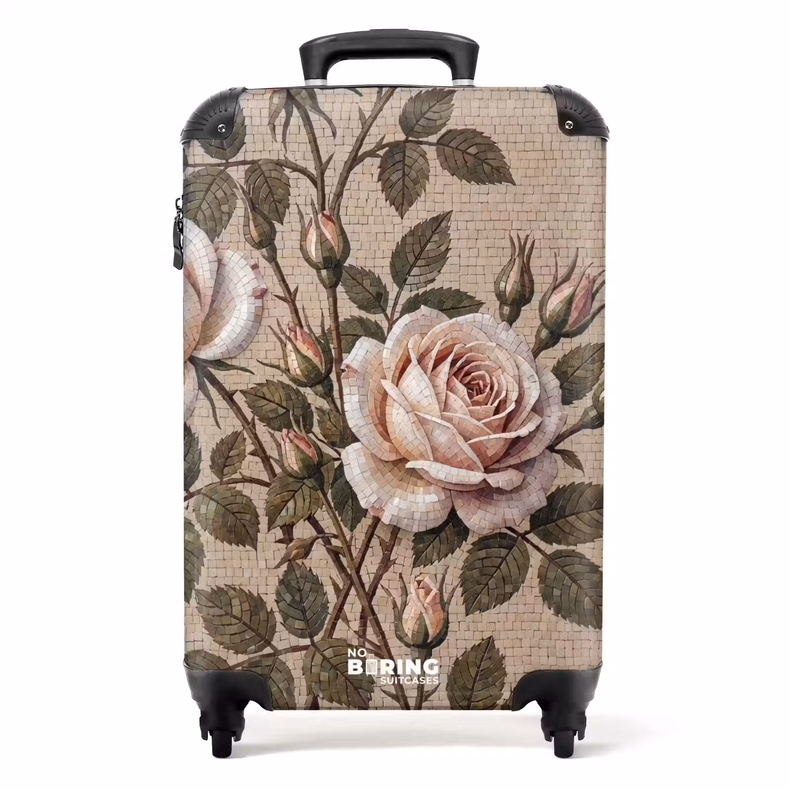 Valise - Rose - Mosaïque - Fleurs - Classique - Beige — 1