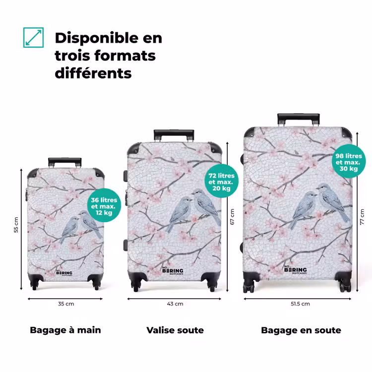 Valise - Oiseau - Fleurs - Nature - Mosaïque - Rose — 3
