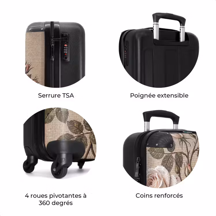 Valise - Rose - Mosaïque - Fleurs - Classique - Beige — 8