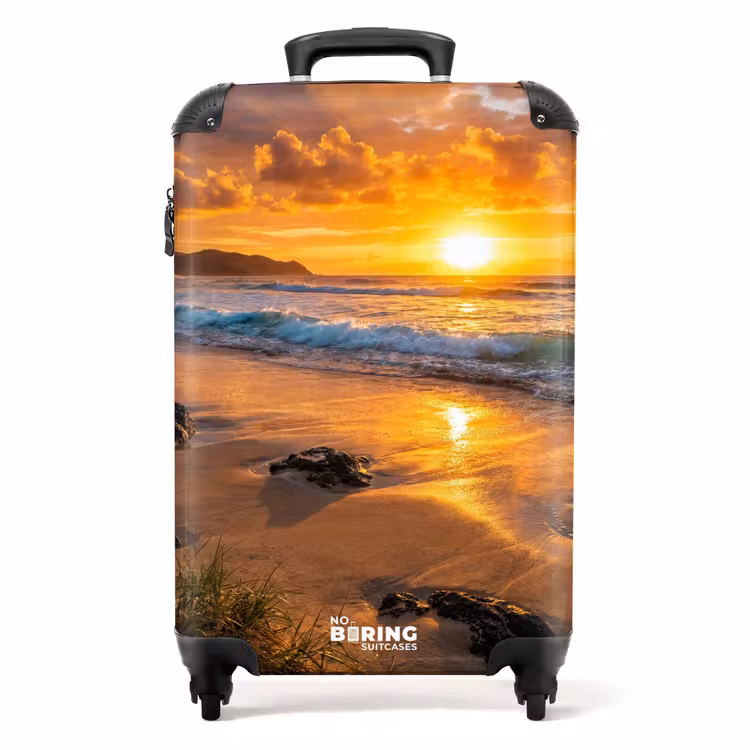 Valise - Plage - Coucher de soleil - Vagues - Nature - Orange — 1