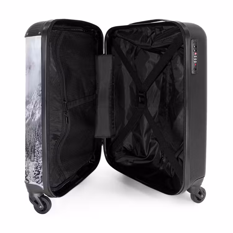 Valise - Route - Montagnes - Neige - Forêt de conifères - Aventure — 5