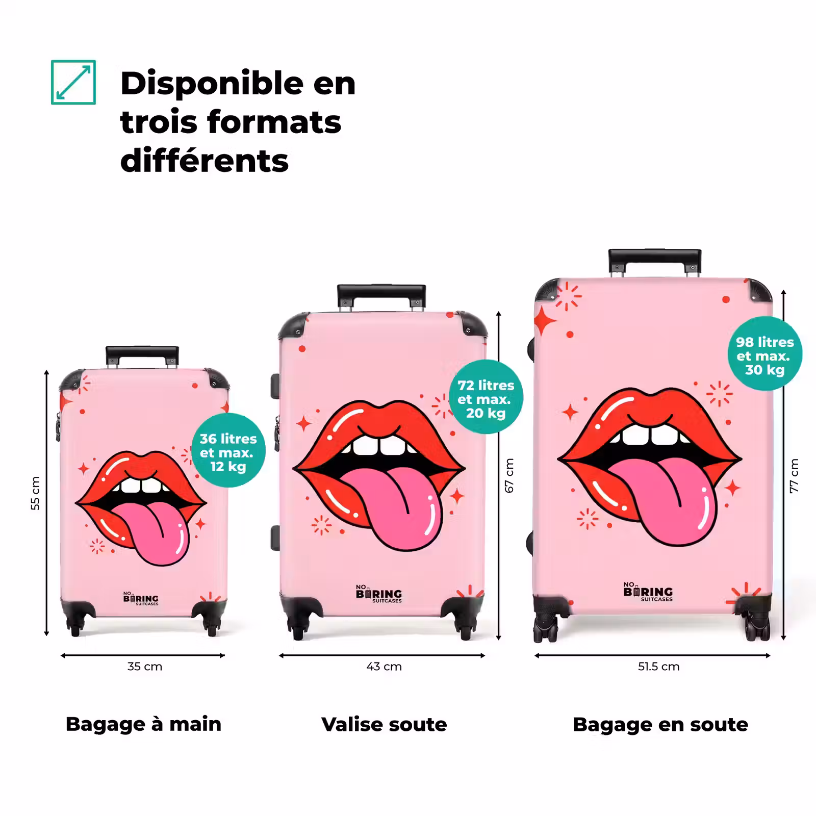 Valise - Lèvres - Langue - Pop art - Coloré - Rose — 1