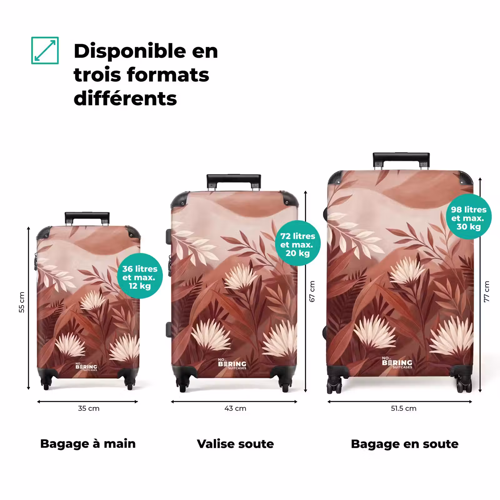 Valise - Plantes - Feuilles - Botanique - Moderne - Marron — 1