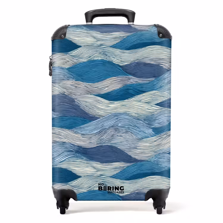 Valise - Motifs - Bleu - Blanc - Ondulé - Rayures — 1