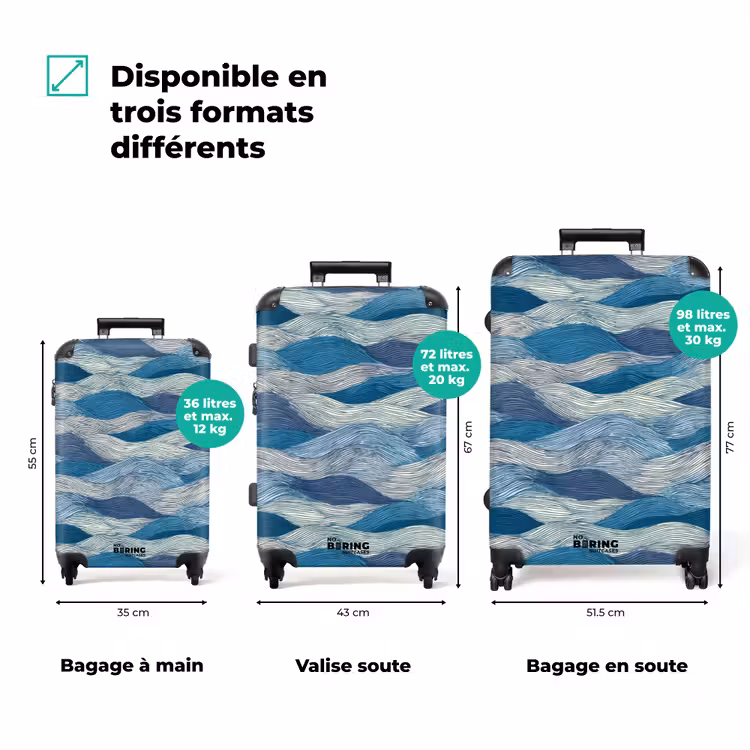 Valise - Motifs - Bleu - Blanc - Ondulé - Rayures — 3