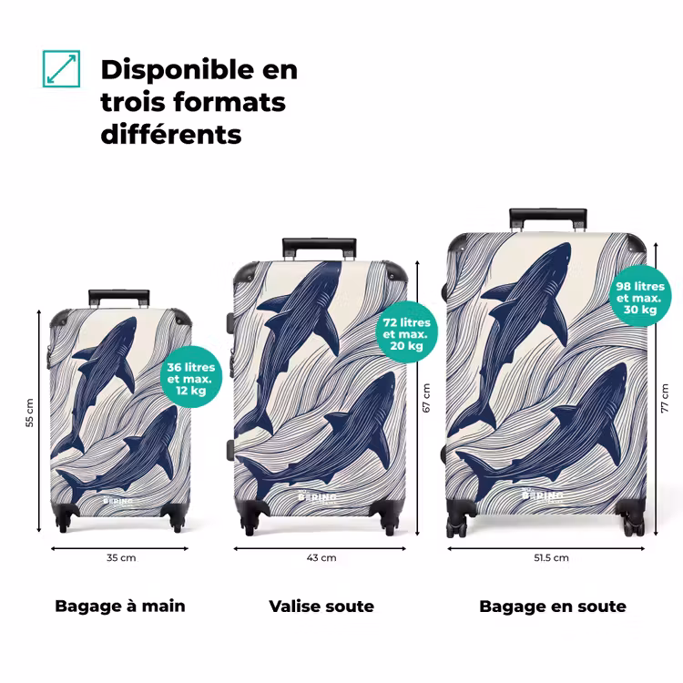 Valise - Poisson - Océan - Dessin au trait - Bleu - Animaux — 3