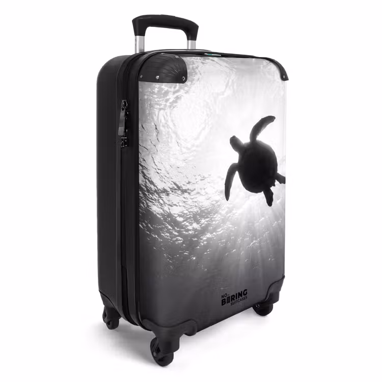 Valise - Tortue - Sous l'eau - Rayons de lumière - Océan - Noir et blanc — 2