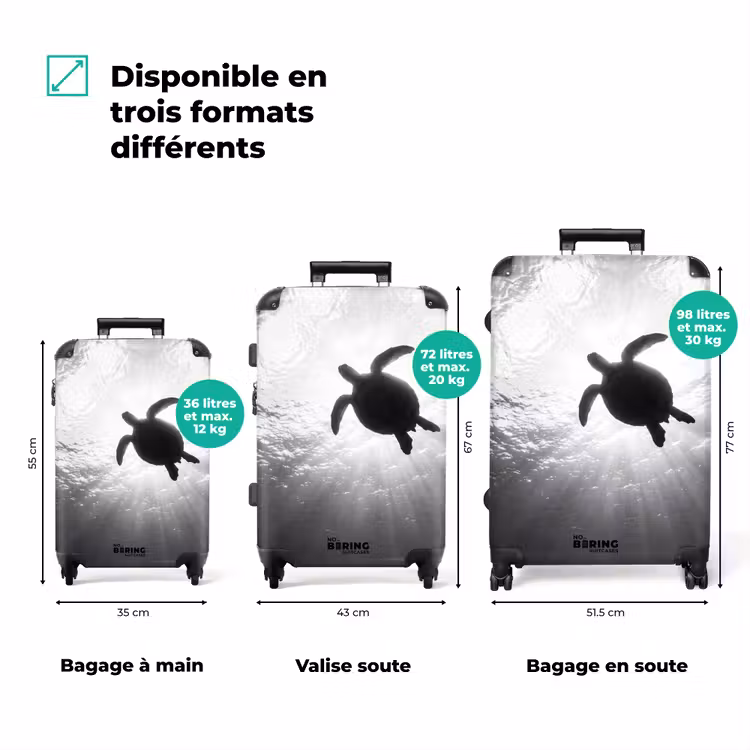 Valise - Tortue - Sous l'eau - Rayons de lumière - Océan - Noir et blanc — 3