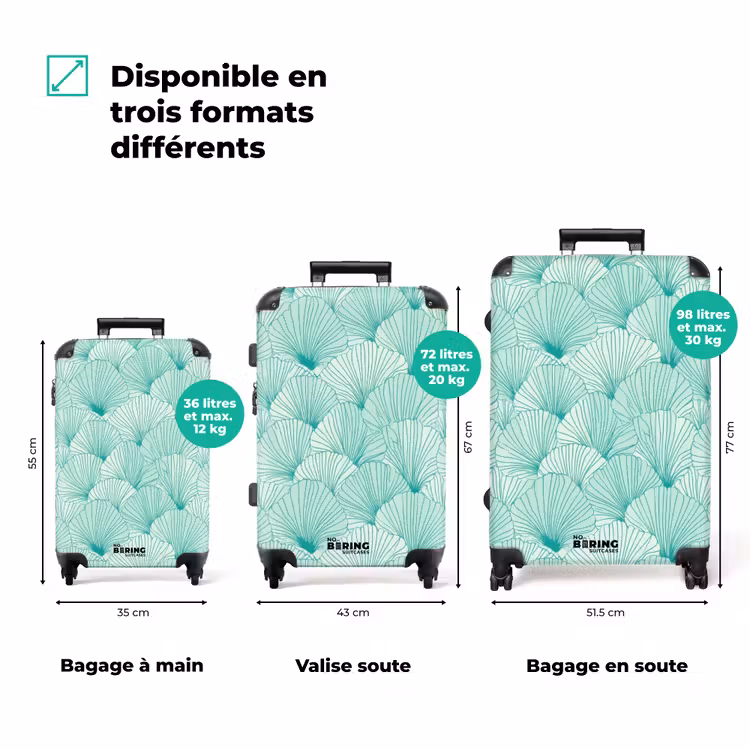 Valise - Vert - Blanc - Ginkgo - Dessiné - Texturé — 3