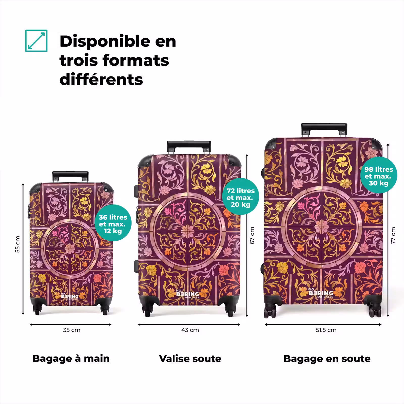 Valise - Motif - Floral - Oriental - Violet - Or — 1