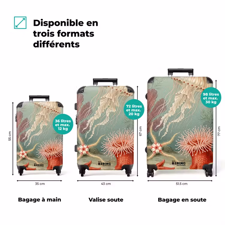 Valise - Vie marine - Méduse - Sous-marin - Illustration - Beige — 3
