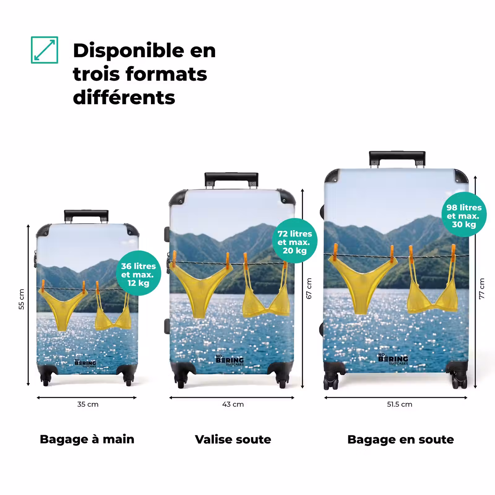 Valise - Maillots de bain - Bikini - Mer - Montagnes - Jaune — 1