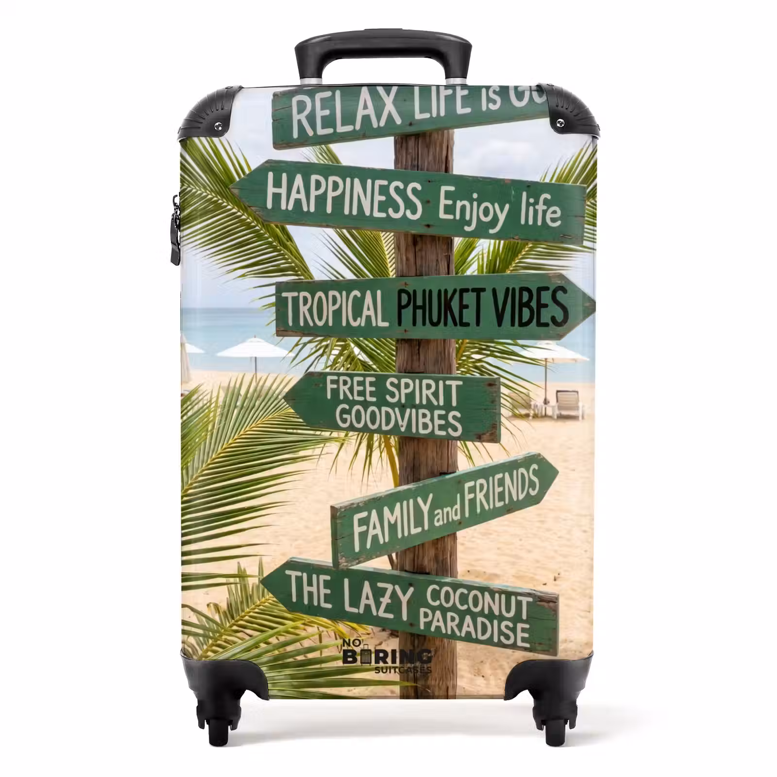 Valise - Plage - Panneau indicateur - Palmiers - Tropical - Vert — 1