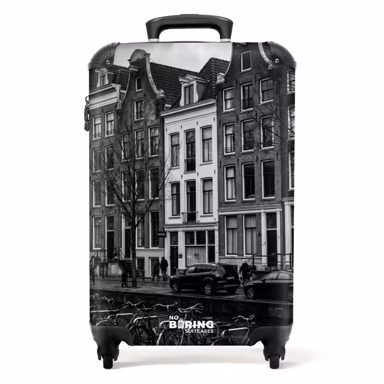 Valise - Maison - Canal - Amsterdam - Architecture - Noir et blanc — 1