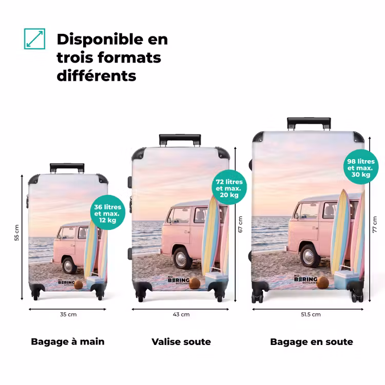 Valise - Minibus - Plage - Planche de surf - Été - Rose — 1