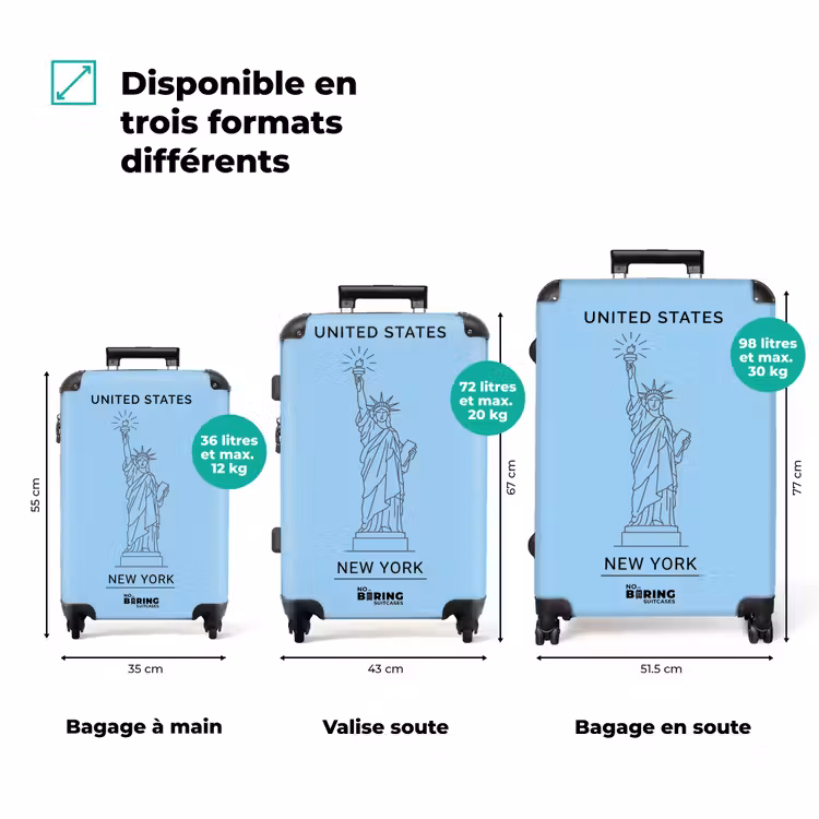 Valise - Monument - Statue de la Liberté - New York - Minimaliste - Bleu — 3