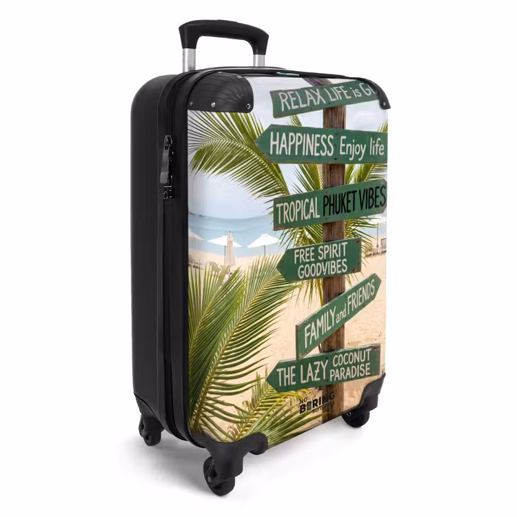 Valise - Plage - Panneau indicateur - Palmiers - Tropical - Vert — 2