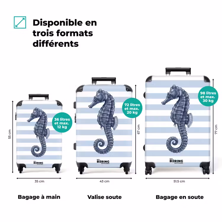 Valise - Poisson - Océan - Illustration - Bleu - Rayures — 3
