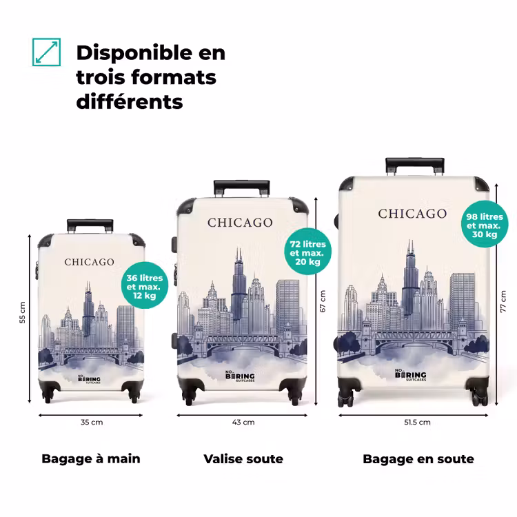 Valise - Ville - Skyline - Architecture - Dessin au trait - Bleu — 3