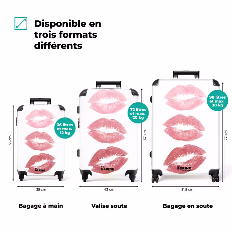 Valise - Lèvres - Empreinte de baiser - Rose - Moderne - Abstrait — 1