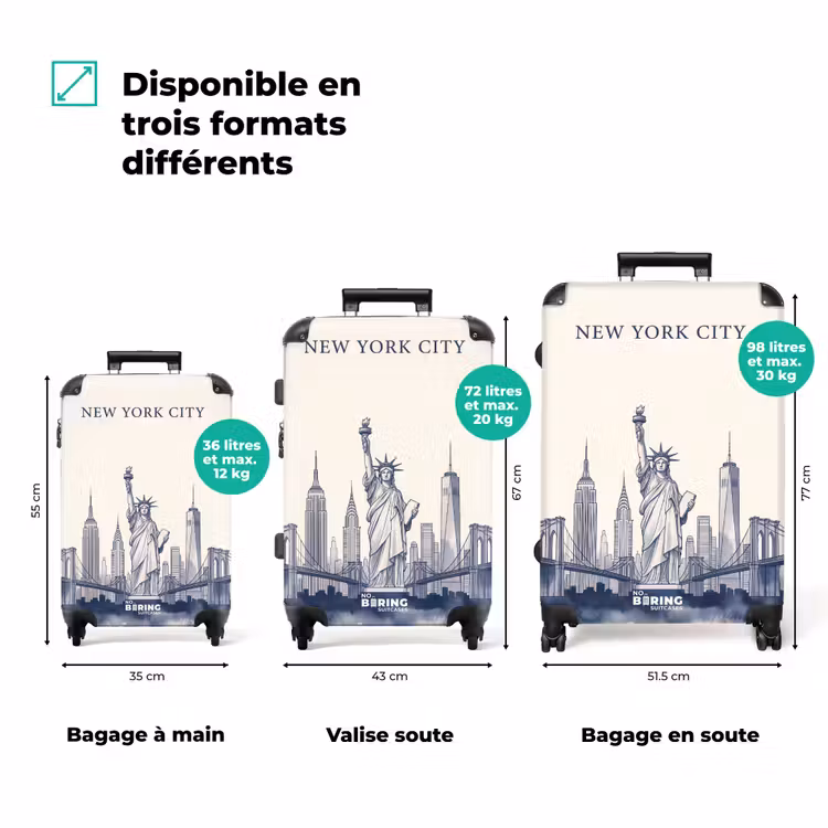 Valise - New York - Statue de la Liberté - Skyline - Illustration - Bleu — 3