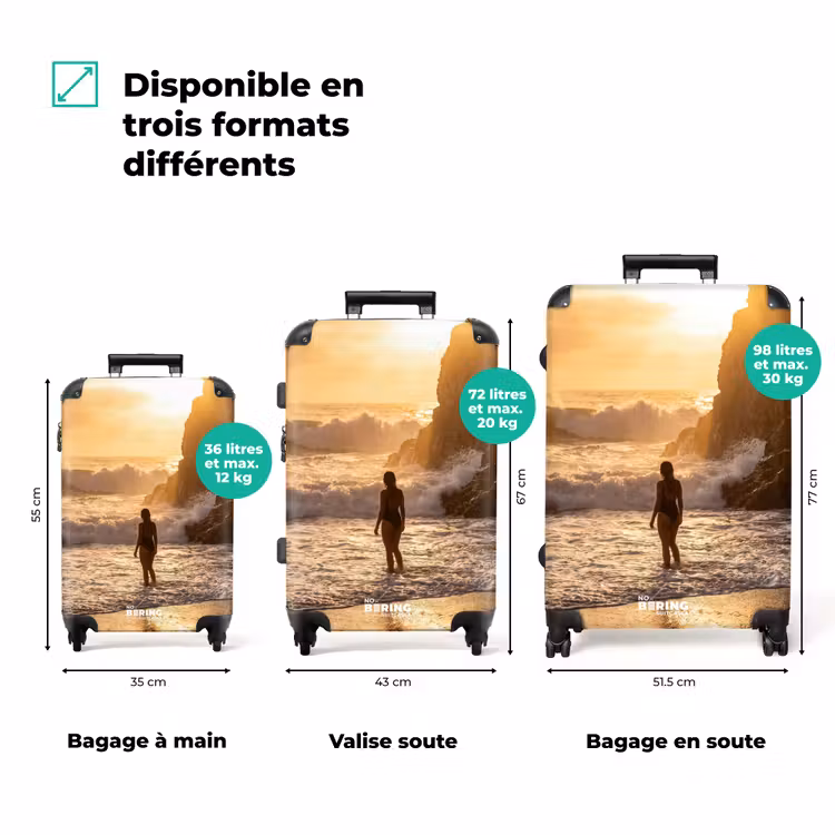 Valise - Personnes - Océan - Coucher de soleil - Côte - Or — 3