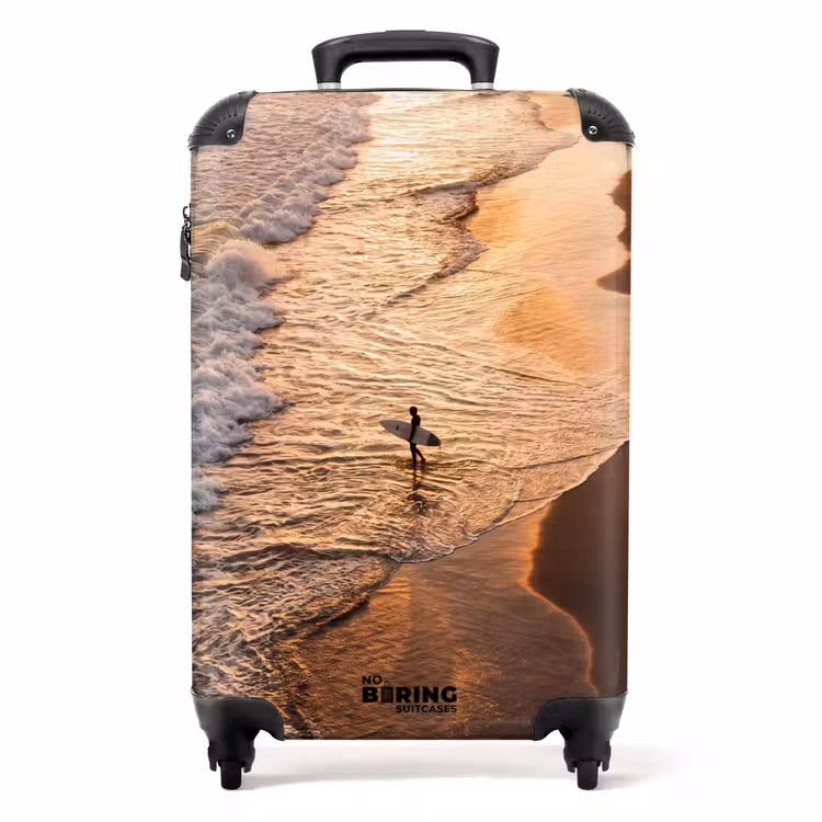 Valise - Surfeur - Plage - Coucher de soleil - Océan - Or — 1