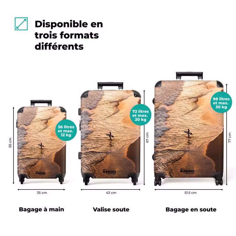 Valise - Surfeur - Plage - Coucher de soleil - Océan - Or — 3