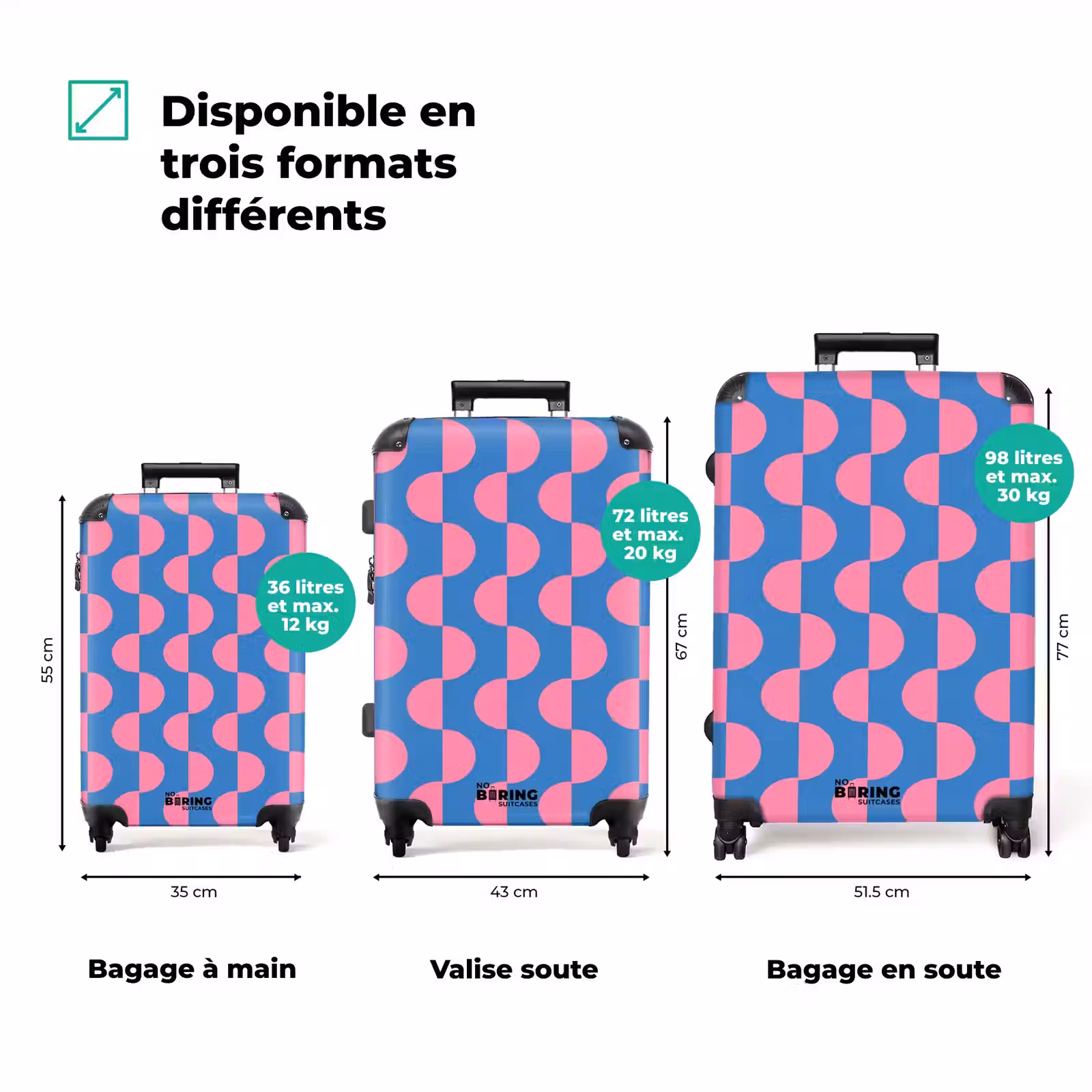 Valise - Motif - Demi-cercles - Abstrait - Moderne - Rose - Bleu — 1