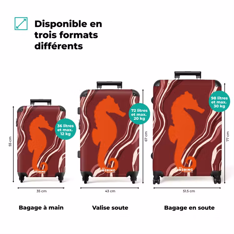 Valise - Hippocampe - Vagues - Vie marine - Abstrait - Orange — 1