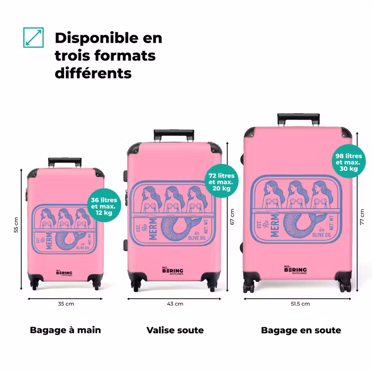 Valise - Sirène - Boîte de sardines - Illustration - Rose - Rétro — 1