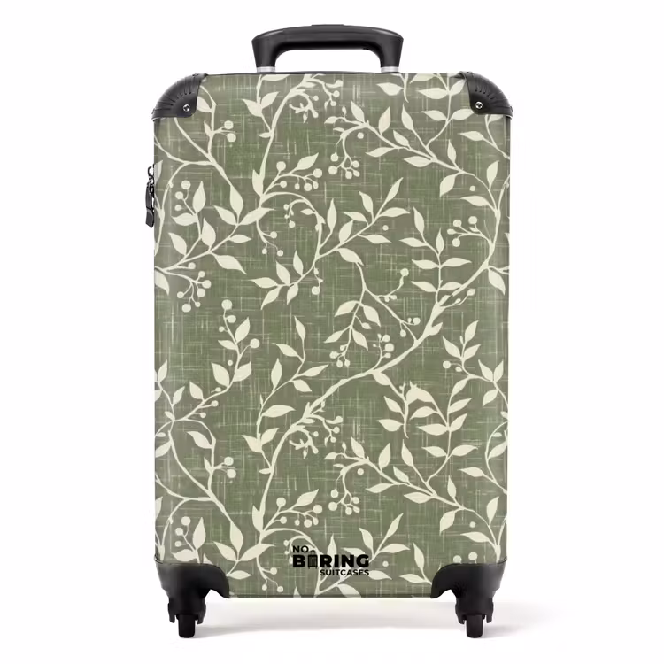 Valise - Vert saule - Botanique - Branches - Baies - Lin - Motif — 1