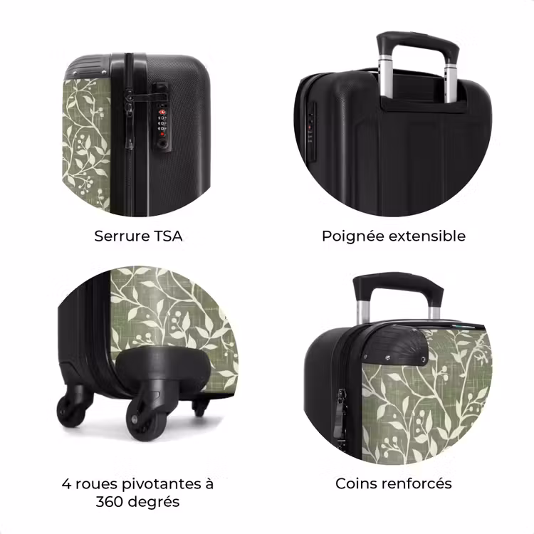 Valise - Vert saule - Botanique - Branches - Baies - Lin - Motif — 8
