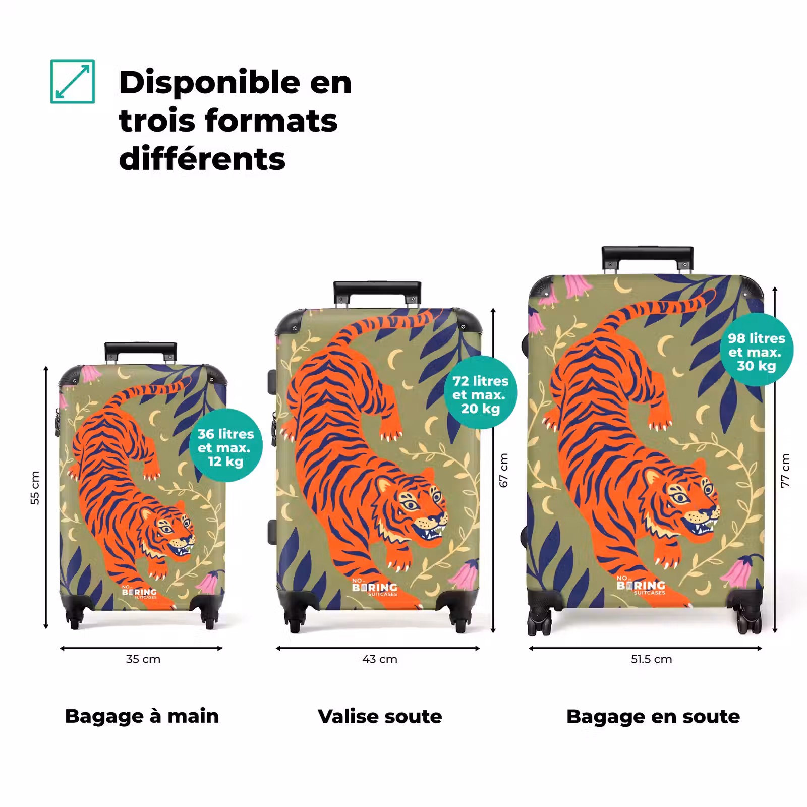 Valise - Tigre - Feuilles - Animaux - Illustration - Orange — 1