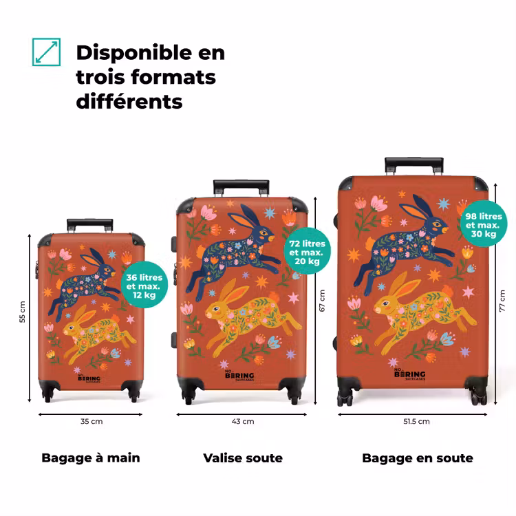 Valise - Lapin - Fleurs - Art populaire - Coloré - Animaux — 1
