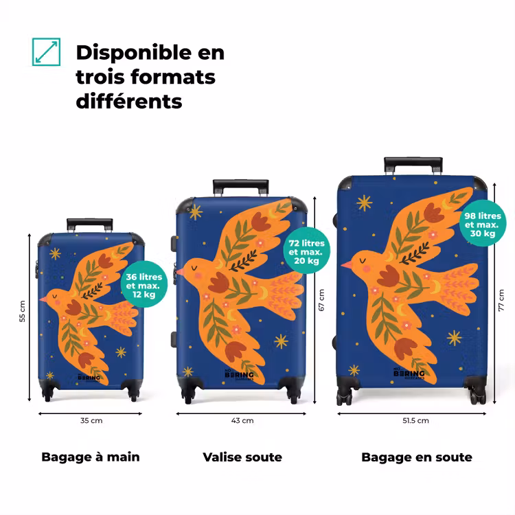 Valise - Oiseau - Fleurs - Décoratif - Orange - Bleu — 1