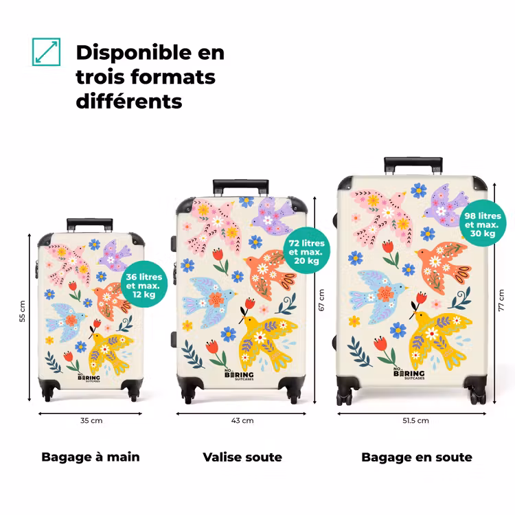 Valise - Oiseaux - Fleurs - Folk - Coloré - Animaux — 1